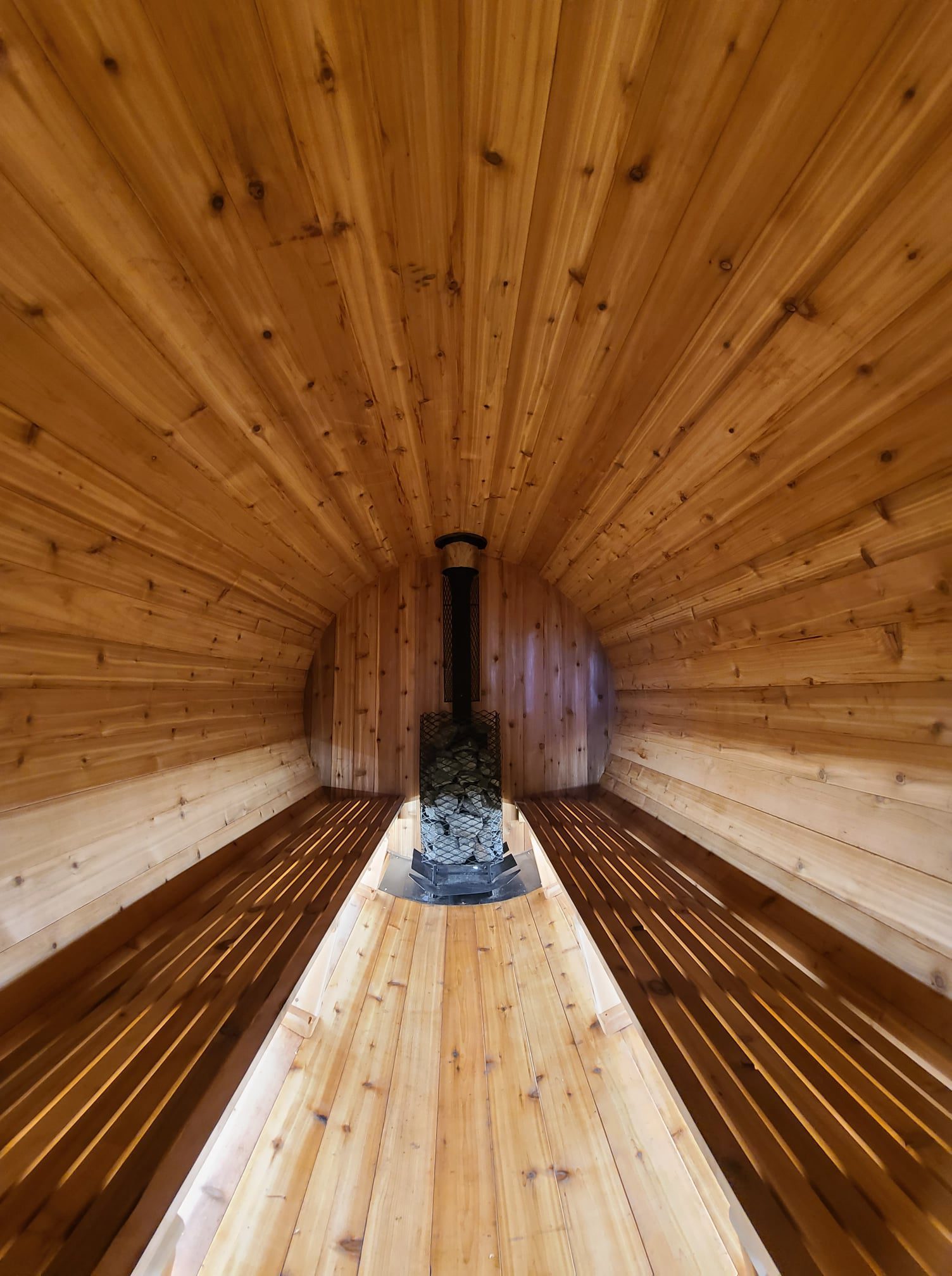 inside the nomad sauna barrel rental