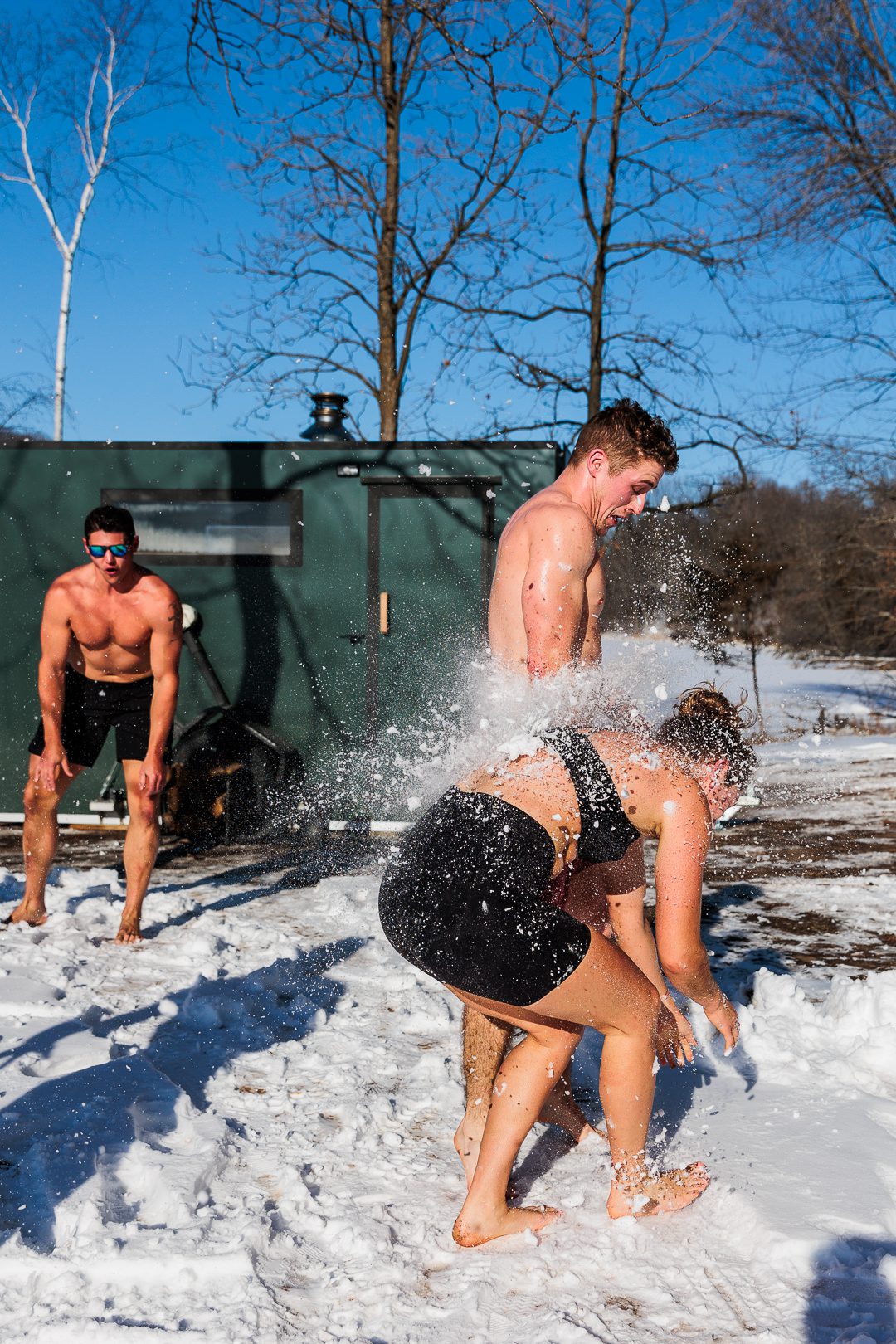 Sauna party in Minnesota during winter