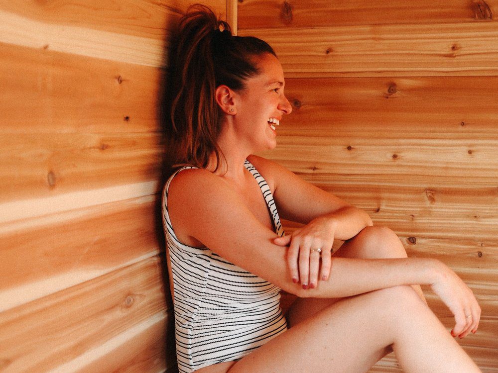 Girl inside sauna in Minneapolis, Minnesota