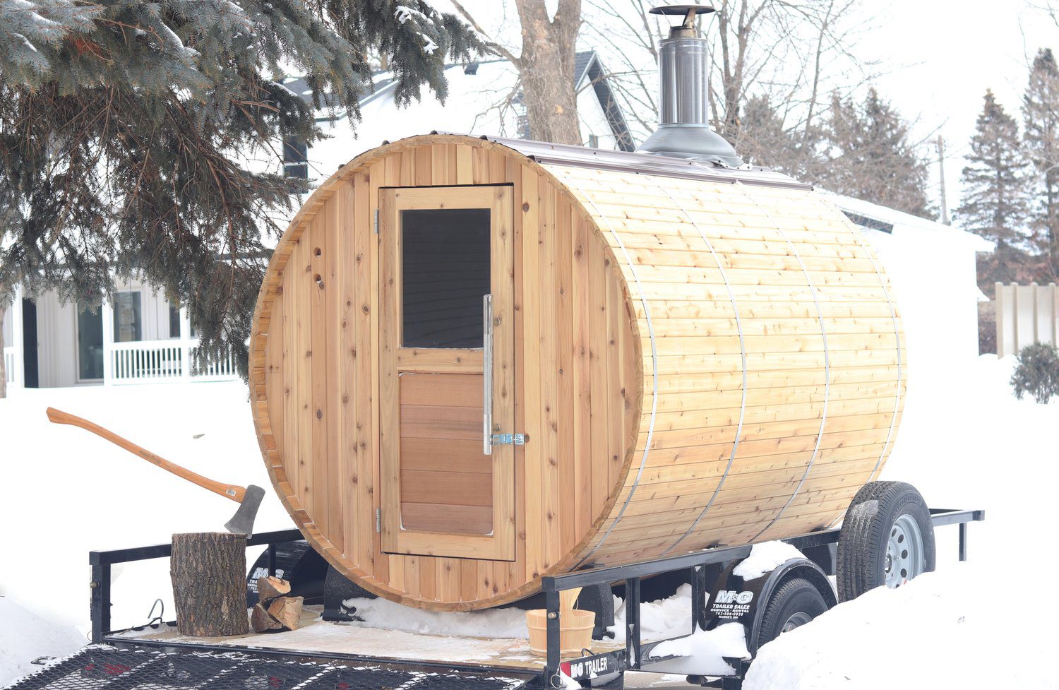 rugged wellness barrel sauna for rent in mn