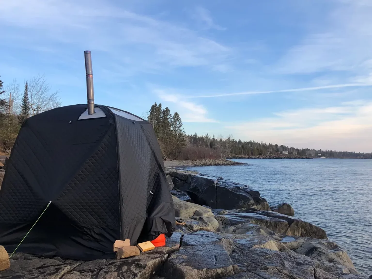sky sauna tent on lake superior northern minnesota for rent